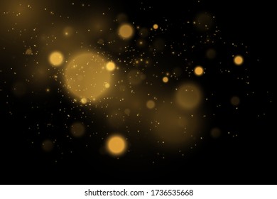 Textur glitter und elegant für Weihnachten. Zauberhafte goldgelbe Staubpartikel. Zaubergoldenes Konzept. Abstrakter schwarzer Hintergrund mit Buh-Effekt. Vector 