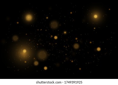 Brillo de textura y elegante para Navidad. Espinando mágicas partículas de polvo amarillo dorado. Concepto de oro mágico. Resumen de fondo negro con efecto bokeh. Vector