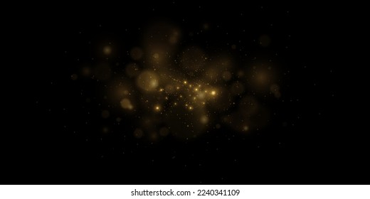 Texture glitter and elegant for Christmas. Sparkling magical gold yellow dust particles. Magic golden concept. Abstract black background with bokeh effect.