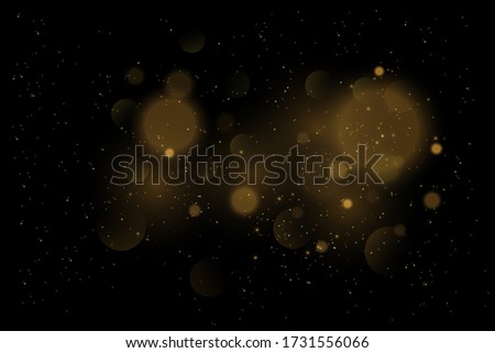 Texture glitter and elegant for Christmas. Sparkling magical gold yellow dust particles. Magic golden concept. Abstract black background with bokeh effect. Vector 