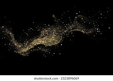 Texture of gold glitter, on a black background. Abstract golden color particles, confetti glitter explosion.