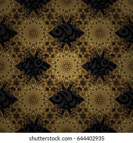 The texture of golden elements on black background. Vector golden seamless pattern.