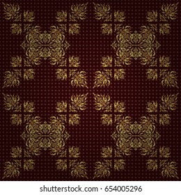 The texture of golden elements on brown background. Vector golden seamless pattern.