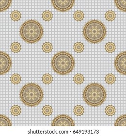 The texture of golden elements on gray background. Vector golden seamless pattern.