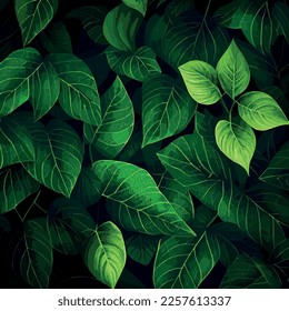 Texture of green leaves, green background pattern - Vector illustration