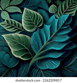 Texture of green leaves, green background pattern - Vector illustration