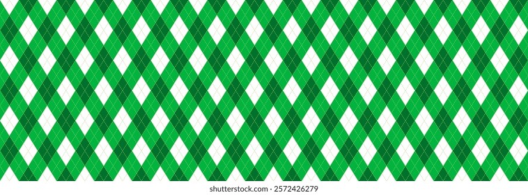 Texture with green rhombus. Seamless banner for fabric on the day of the Irish holiday.