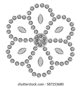 Texture of grey marquise & round cut gems isolated on white background, vector illustration