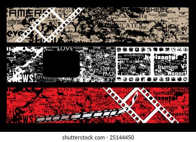 Texture of grunge letters with film strip and frame.
