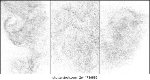 Texture grunge set collection white background overlay distressed vintage abstract pattern surface. Three different rough dirty aged weathered scratched design element. Subtle light monochrome effect