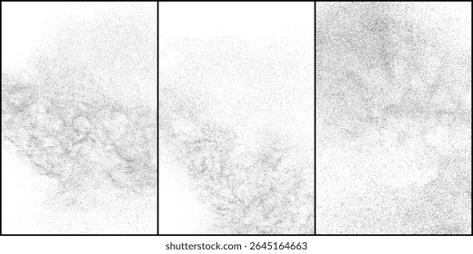 Notzeichner Hintergrund. Körnung, Lärm, Staubeffekt. Sandmuster. Schwarze, körnige, raue Textur einzeln auf Weiß. Schneedecke. Vektorgrafik einstellen, EPS 10.	