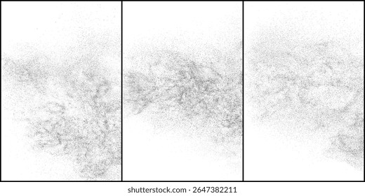 Texture grunge set collection white background overlay distressed vintage abstract pattern surface. Three different rough dirty aged weathered scratched design element. Subtle light monochrome effect