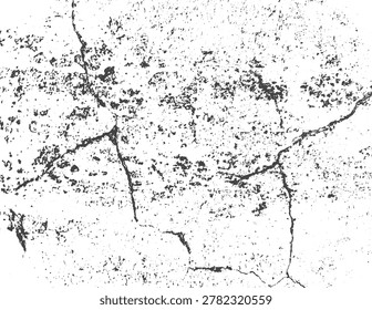 The texture is in the grunge style. Dark gray scuffs and cracks on a white background. Worn wall, old concrete. Background overlay, making the design look old. Suitable for posters, covers, backgrounds, web pages. Vector illustration.
