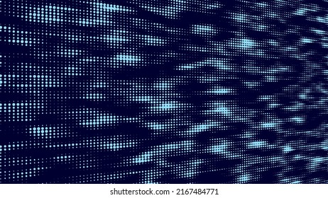 Texture of halftone dots. Futuristic abstract background. Particle pattern. Visualization of big data. Broken screen. Vector illustration.