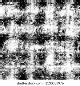 The texture of halftone is monochrome. Black and white background of dots of ink