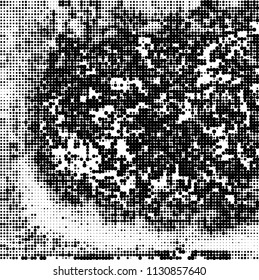 The texture of halftone is monochrome. Black and white background of dots of ink