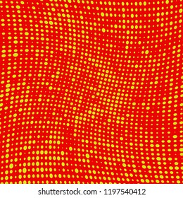 The texture of halftone yellow dots on a red background