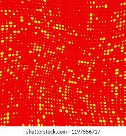 The texture of halftone yellow dots on a red background