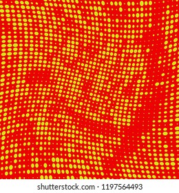The texture of halftone yellow dots on a red background
