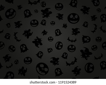 Texture Halloween black gray white. ghost, pumpkin, witch, bat. pattern repeated seamless