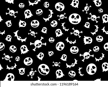 texture halloween white black repeats seamless skull ghost bat pumpkin print. EPS format
