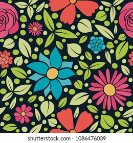 Texture with hand drawn flowers. Mother's Day, Woman's Day and Valentine's Day. Vector.
