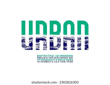 Texture high font, long alphabet, narrow colored uppercase letters and numbers made texture effect, vector illustration 10EPS