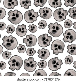 Texture of human skull isolated on white background. Sketch for card, seamless texture for wrapping paper on theme of holiday of evil spirit Halloween, Dia de Los Muertos. Cartoon vector close-up.