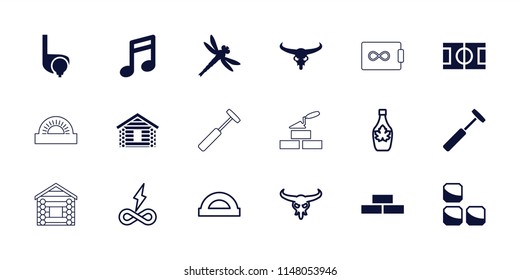 Texture icon. collection of 18 texture filled and outline icons such as bull skull, brick wall, note, dragonfly, protractor. editable texture icons for web and mobile.