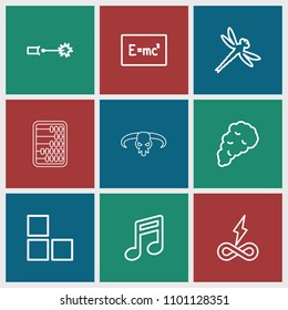 Texture icon. collection of 9 texture outline icons such as brick wall, note, endless battery, board with formulas, smoke. editable texture icons for web and mobile.