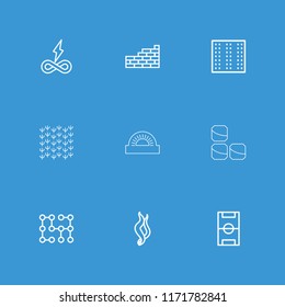 Texture icon. collection of 9 texture outline icons such as field, endless battery, smoke, football pitch, brick wall. editable texture icons for web and mobile.