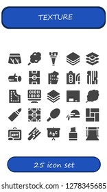  texture icon set. 25 filled texture icons. Simple modern icons about  - Windshield, Cotton candy, Wooden leg, Layers, Wood, Football field, Pattern design, Cutting board, Pattern