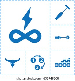 Texture icon. set of 6 texture filled icons such as bull skull, medical hammer, 1 2 3, brick wall, electric circuit