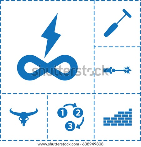 Texture icon. set of 6 texture filled icons such as bull skull, medical hammer, 1 2 3, brick wall, electric circuit