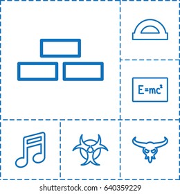 Texture icon. set of 6 texture outline icons such as bull skull, brick wall, hazzard, protractor, note
