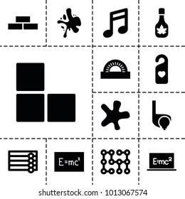 Texture icons. set of 13 editable filled texture icons such as brick wall, wooden wall, splash, note, board with formulas, heart tag, electric circuit, protractor, golf