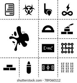 Texture icons. set of 13 editable filled texture icons such as brick wall, lipstick, protractor, football pitch, endless battery, board with formulas, electric circuit
