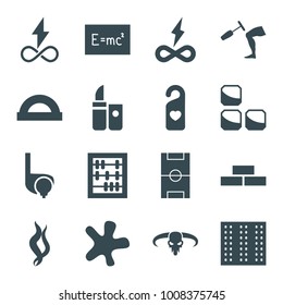 Texture icons. set of 16 editable filled texture icons such as field, brick wall, splash, protractor, abacus, endless battery, board with formulas, heart tag