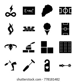 Texture icons. set of 16 editable filled texture icons such as field, brick wall, golf, endless battery, board with formulas, heart tag, knee hammer reaction check