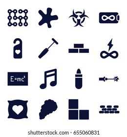 Texture icons set. set of 16 texture filled icons such as brick wall, pillow with heart on it, lipstick, splash, heart tag, medical hammer, smoke, electric circuit, hazzard