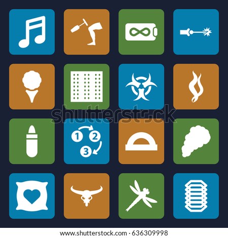 Texture icons set. set of 16 texture filled icons such as field, bull skull, pillow with heart on it, lipstick, knee hammer reaction check, smoke, 1 2 3, electric circuit