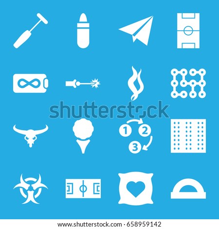 Texture icons set. set of 16 texture filled icons such as field, bull skull, pillow with heart on it, lipstick, medical hammer, smoke, football pitch, 1 2 3, paper plane