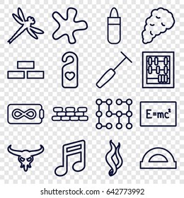 Texture icons set. set of 16 texture outline icons such as bull skull, brick wall, lipstick, splash, heart tag, medical hammer, smoke, electric circuit, dragonfly, protractor