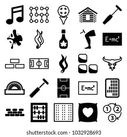 Texture icons. set of 25 editable filled and outline texture icons such as abacus, board with formulas, medical hammer, smoke, football pitch, brick wall, field, bull skull