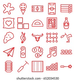 Texture icons set. set of 25 texture outline icons such as bull skull, field, brick wall, wooden wall, pillow with heart on it, splash, maple syrup, heart tag