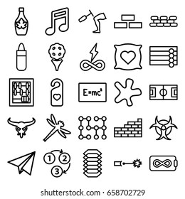 Texture icons set. set of 25 texture outline icons such as bull skull, wooden wall, brick wall, pillow with heart on it, lipstick, splash, maple syrup, heart tag