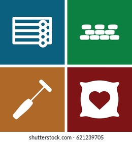 Texture icons set. set of 4 texture filled icons such as wooden wall, pillow with heart on it, medical hammer