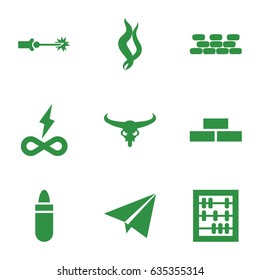Texture icons set. set of 9 texture filled icons such as bull skull, brick wall, lipstick, smoke, paper plane, electric circuit, endless battery