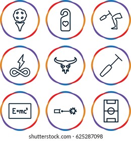 Texture icons set. set of 9 texture outline icons such as bull skull, heart tag, knee hammer reaction check, medical hammer, electric circuit, football pitch, endless battery