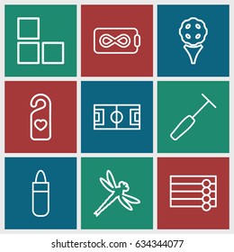 Texture icons set. set of 9 texture outline icons such as brick wall, wooden wall, lipstick, heart tag, medical hammer, dragonfly, endless battery, football pitch